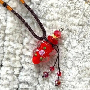 Cherry Red Handmade Murano Glass Perfume Oil Bottle Vile Urn Necklace NWT